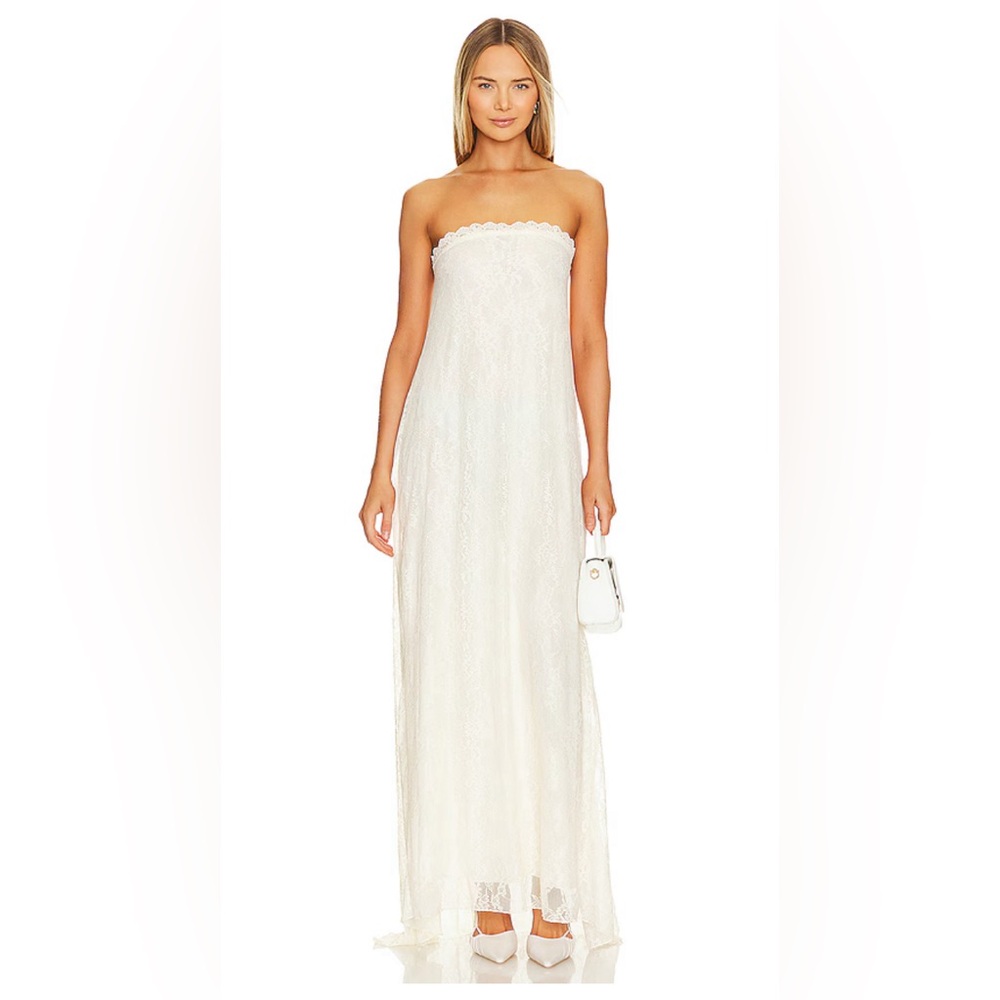 WeWoreWhat White Strapless Lace Maxi Dress